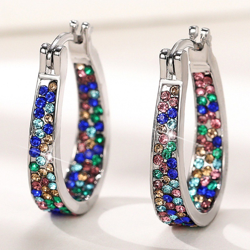 Colorful Crystal Turquoise Color Hoop Earrings Silver Tone Brass Women Party Fashion Jewelry Elegant Versatile 7