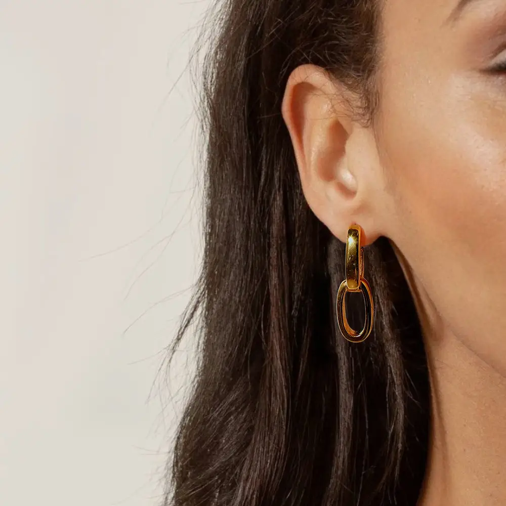 European And American Popular 18K Gold-plated Plain Double Geometric Stainless Steel Earrings