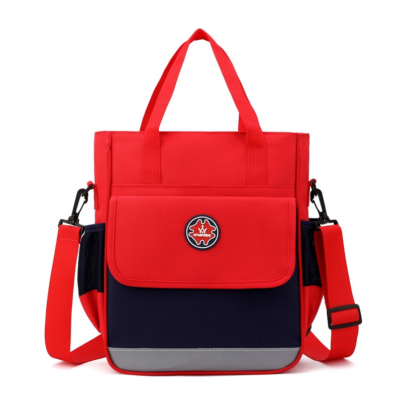 Primary School Student Printing And Tutoring Bag, Three Hand Bag, Children's One Shoulder Hand-held Printing Logo Tutoring Bag, Art File Bag - Red