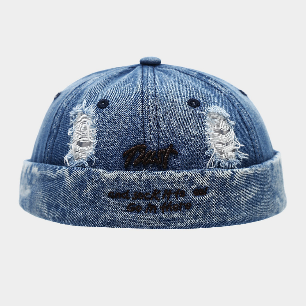 Summer Men's And Women's Identical Washed-hole Trust Letter-curved-brimmed No-visor Cowboy Hat Suitable For Outdoor Outings And Daily Use