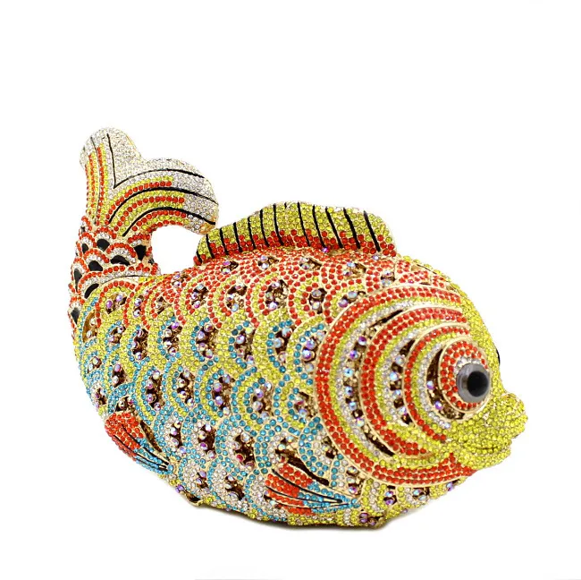 Goldfish Rhinestone Handmade Diamond Clutch For Women - Gold