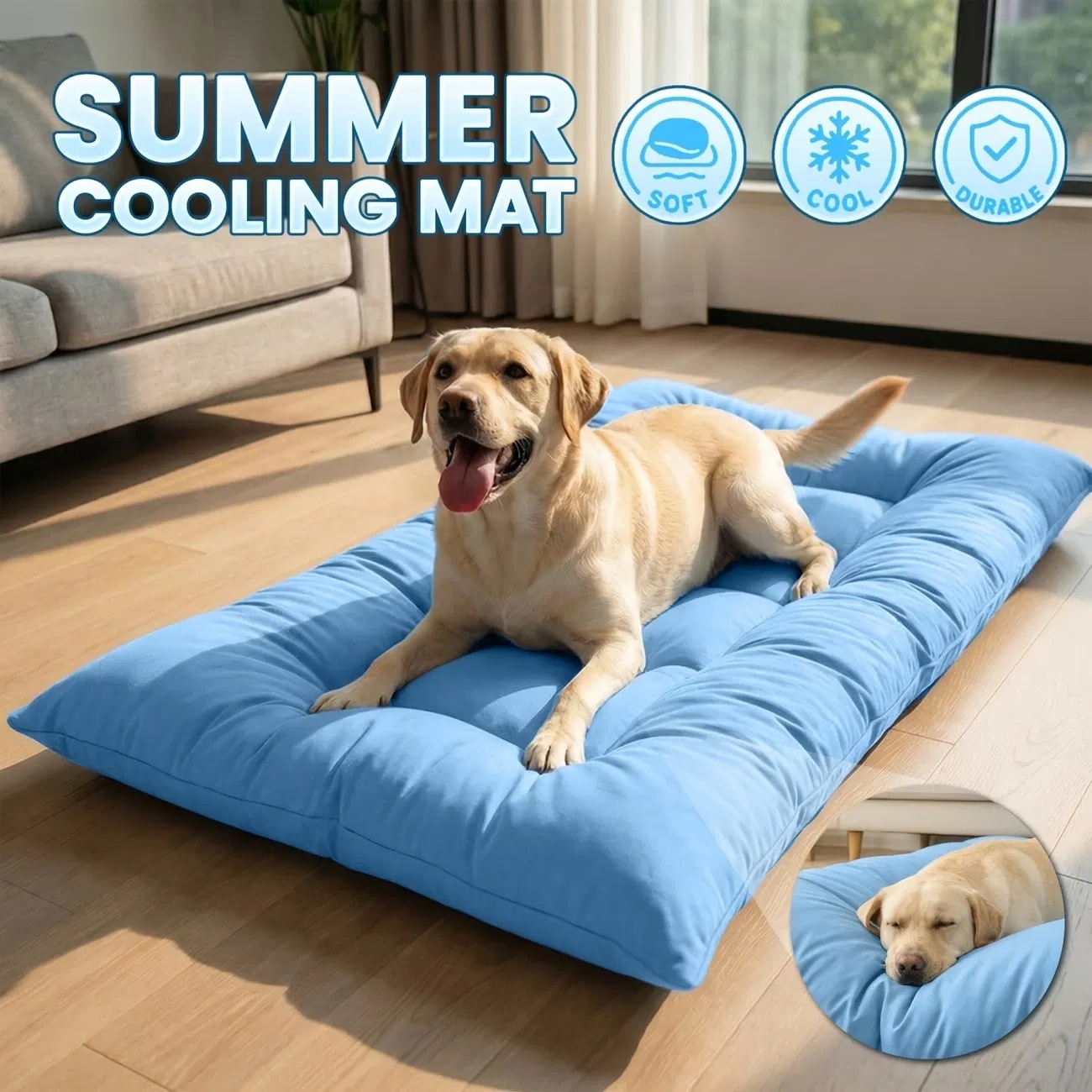 Extra-Large Cooling Dog Sofa Bed, Ultra-Soft Plush Pet Mat With 8 Compartments And Non-Slip Bottom, Thick Polyester Dog Bed For Large Dogs