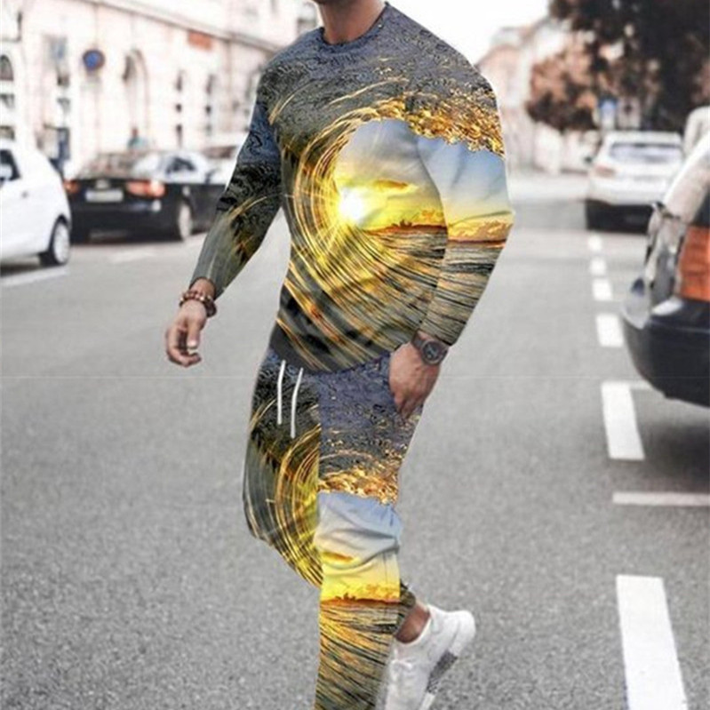 3d Digital Printing Crew Neck Sweater Sports Trousers Suit