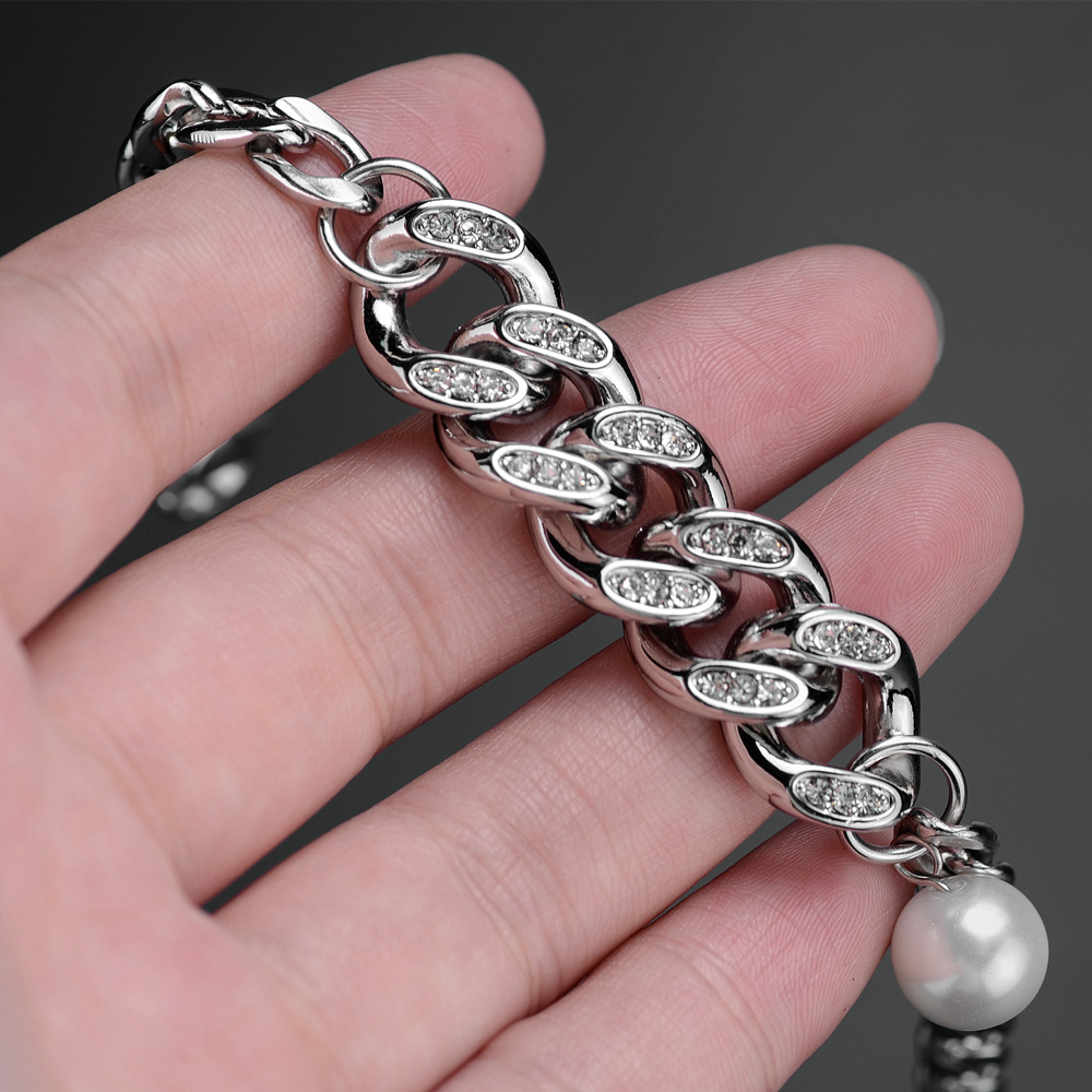 Ins New Cuban Chain Pearl Stitching Simple Bracelet