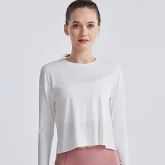 Crewneck Crossover Loose Sports Long Sleeves - White - View 1
