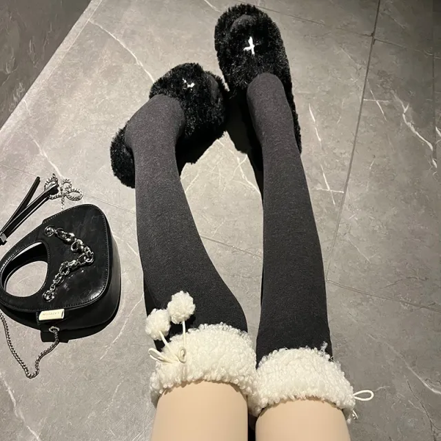 Lamb's Wool Black Knee high Socks Dark Grey - Shop at LoveMi