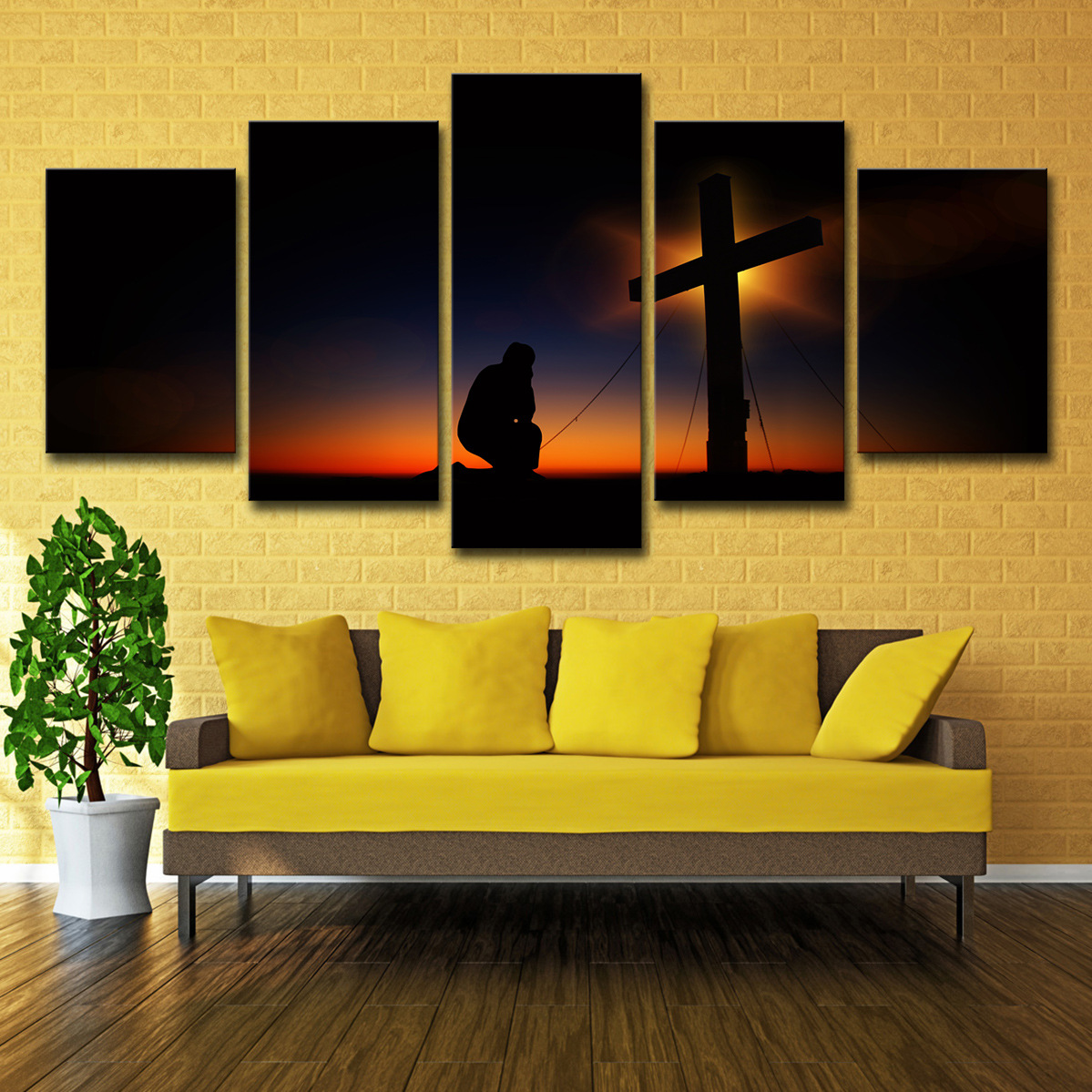 Sunset Christ Cross Living Room Decoration Oil Painting