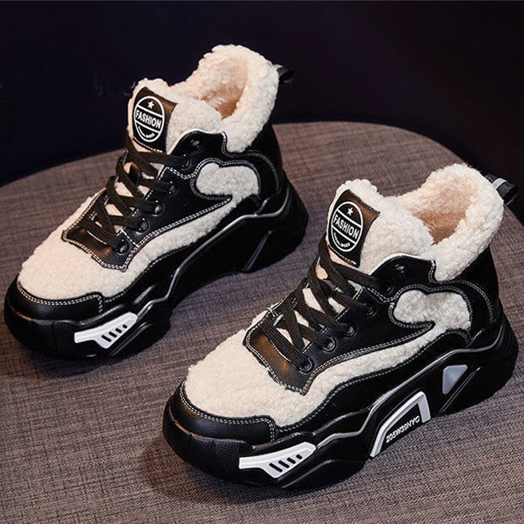Women's Wedge Round Toe Fleece Warm Sports Padded Shoes