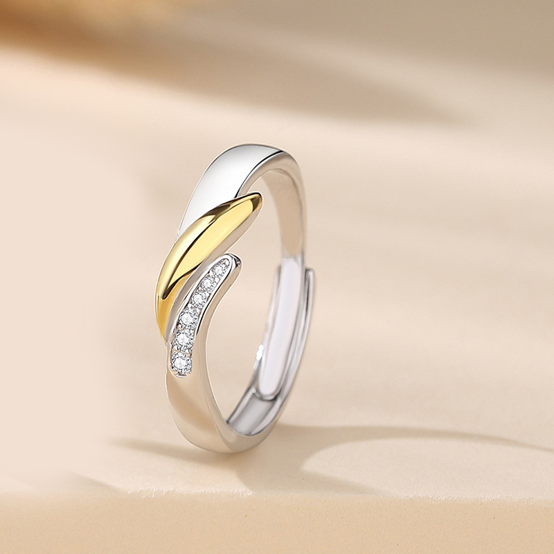 Golden Pick Up Light Couple Ring 925 Sterling Silver