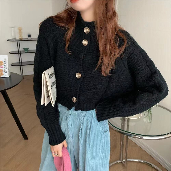 Short Sweater Retro Hong Kong Style Loose Cardigan