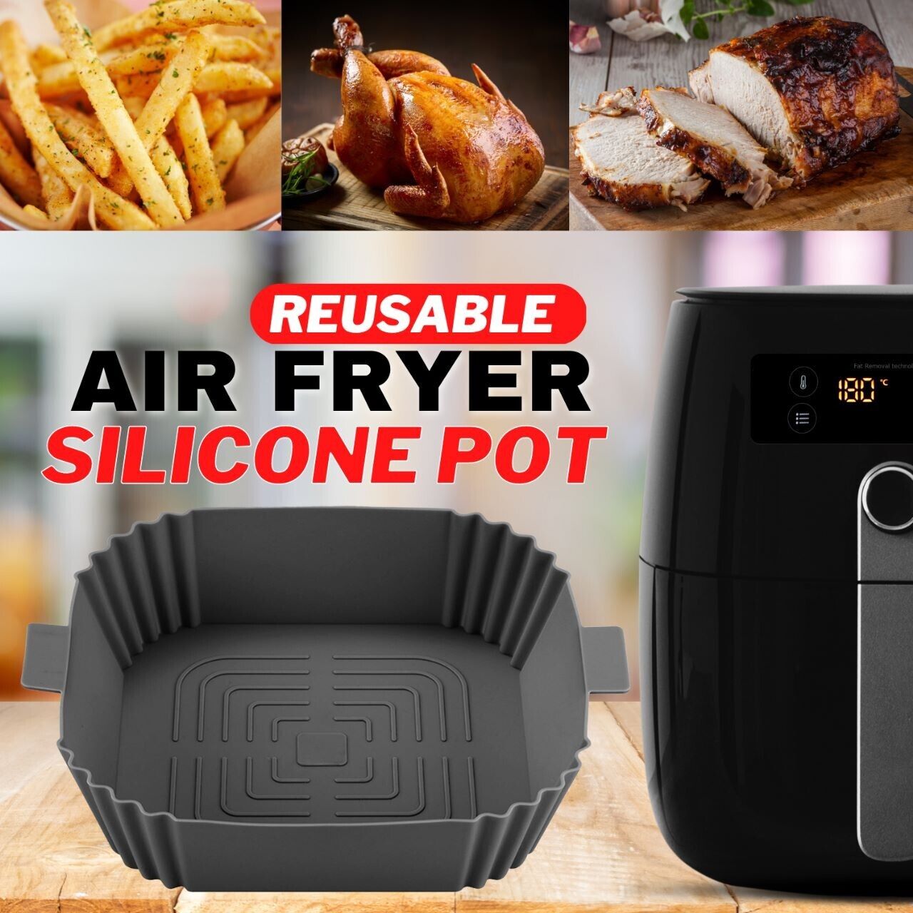 Silicone Air Fryer Tray Basket Liners Pot, Air Fryer Silicone Pot Basket Liners Non-Stick Safe Oven Baking Tray Accessories, Air Fryer Silicone Basket Liners Square, Reusable Air Fryer Silicone Pots for Food Safe Air Fryers Oven Accessories, Air Fryer Sil