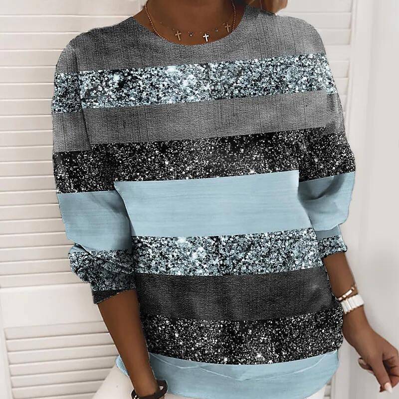 Spring And Autumn New Patchwork Striped Digital Printing Long-sleeved Women's Sweater