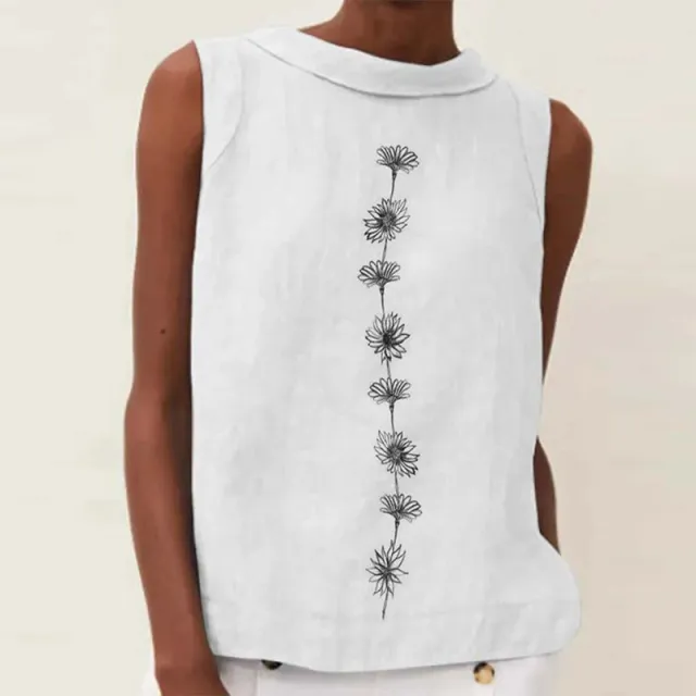 Summer New Sleeveless Round Neck Print T shirt Top For Women White - Shop at LoveMi