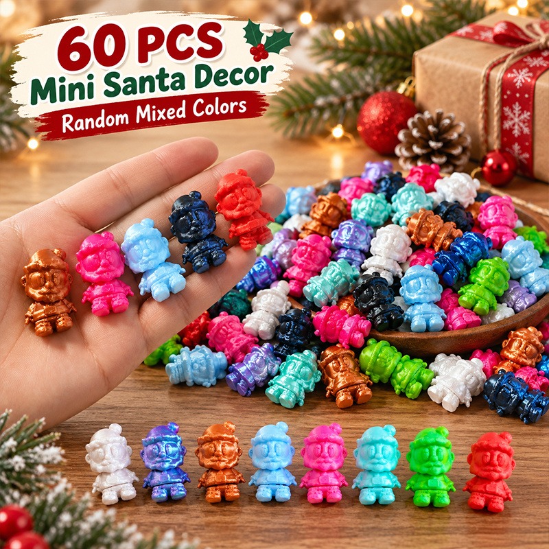 60PCS Mini Christmas Santa Figurines Set, 3D Printed Santa Claus Decorations, Random Mixed Colors Holiday Table Decor, Cute Christmas Party Craft Supplies, Festive Gift Accessories