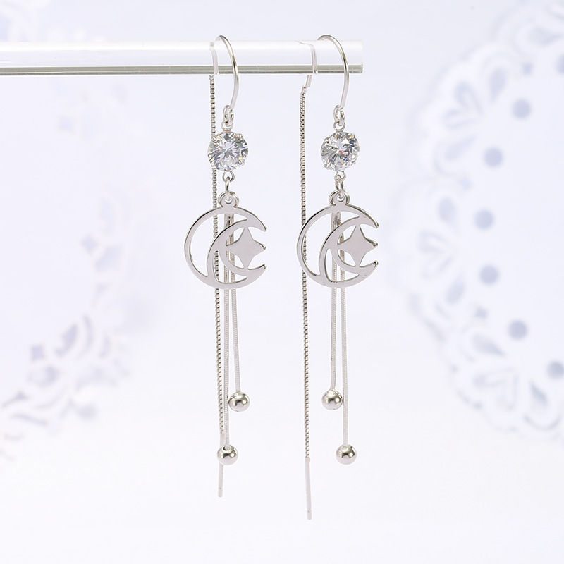 Moon Star Shape Sterling Silver Earrings Women