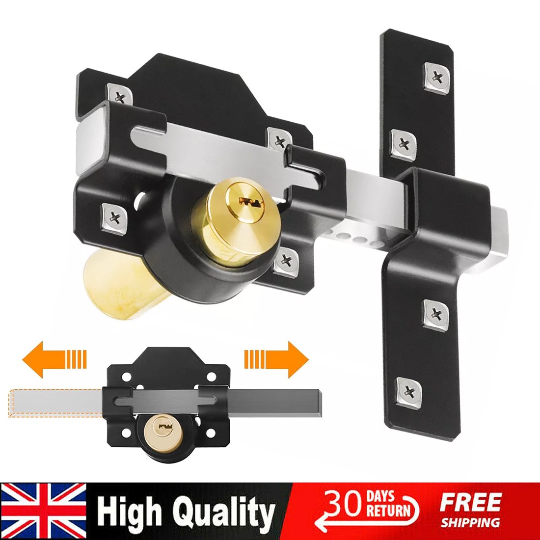 70mm Both Sides Gate Lock Garden Security Double Long Throw Bolt Rim 5 Keys — image 6