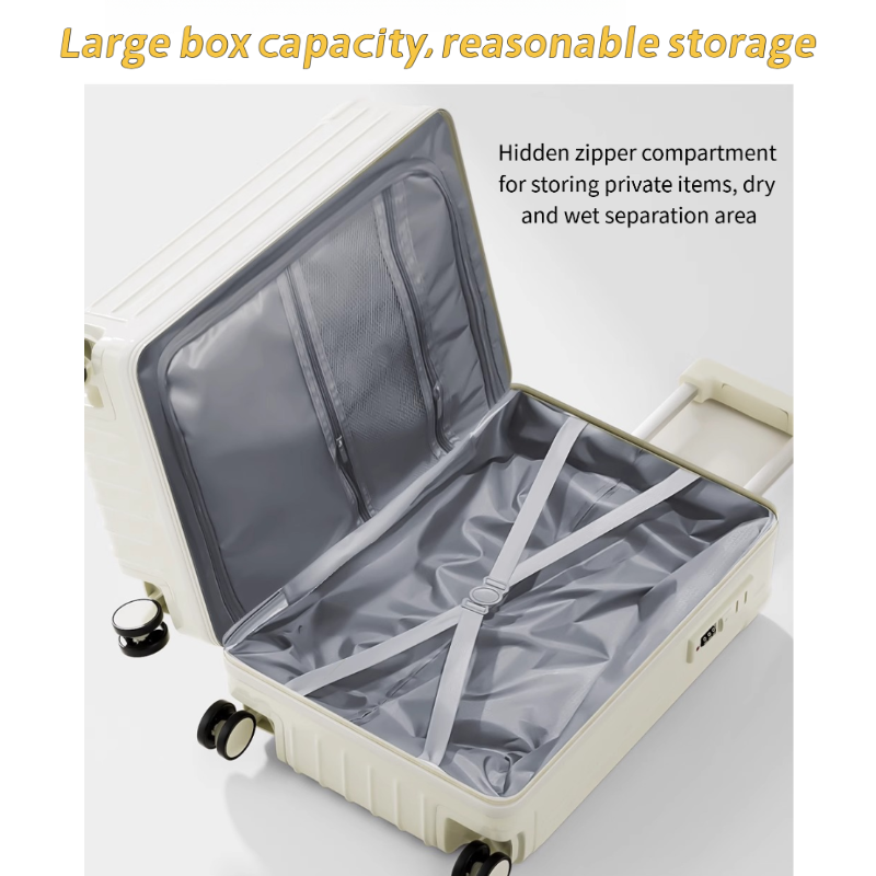 20 Inch Double Pull Rod Design Luggage Case, Can Be Seated, Front Open Lid Luggage Compartment, Silent Universal Wheels, Dry Wet Separation, T-shaped Pull Rod Travel Box — foto 3
