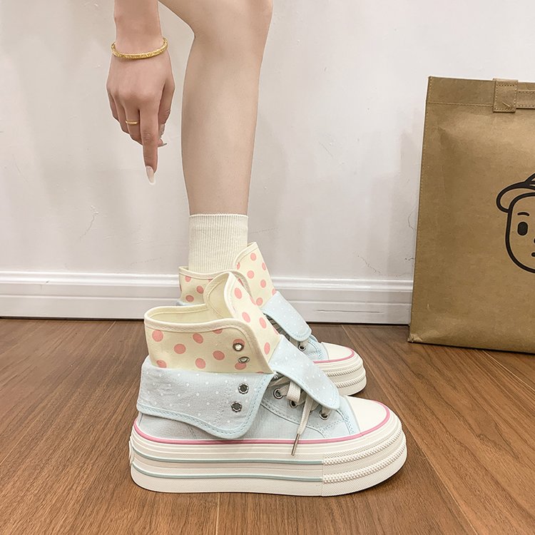 2026 Spring Fall New Arrival Women's UniqueDesign Plaid HighTop FlipOver Canvas Shoes, Pink Chunky Sole Casual Breathable Versatile Skate Shoes