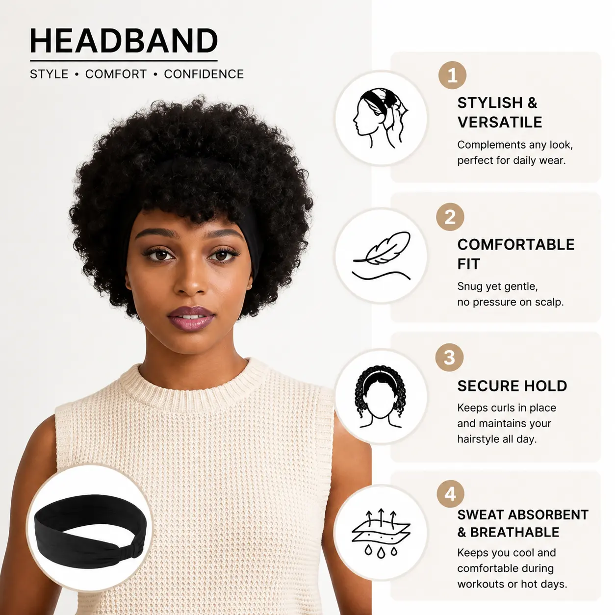 Natural Black Short Afro Kinky Curly Wig