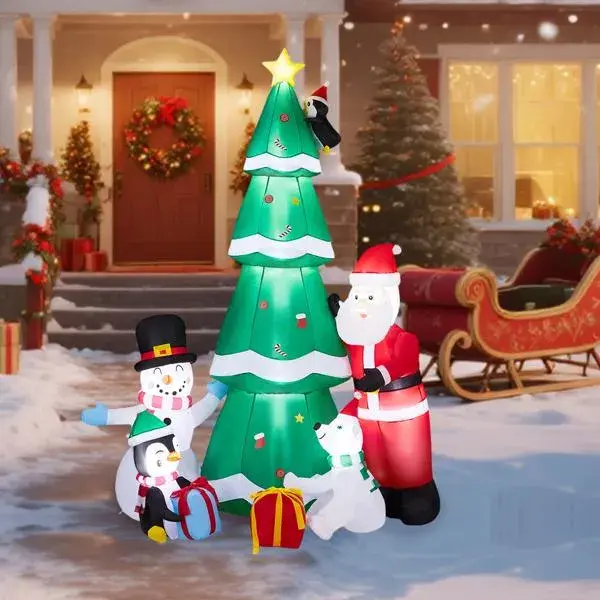 7.5FT Lighted Christmas Inflatable Decoration, Inflatable Christmas Tree With Santa And Snowman, Funny Blow Up Yard Decorations With Built-in LED Lights For Hol