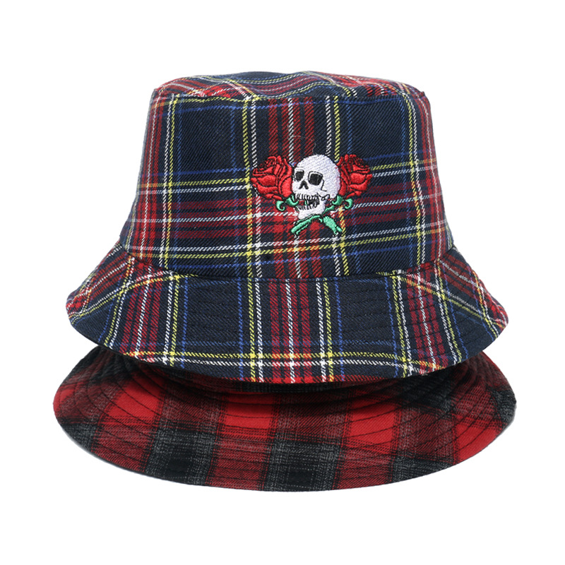 Plaid Basin Hole Ghost Head Fisherman Hat