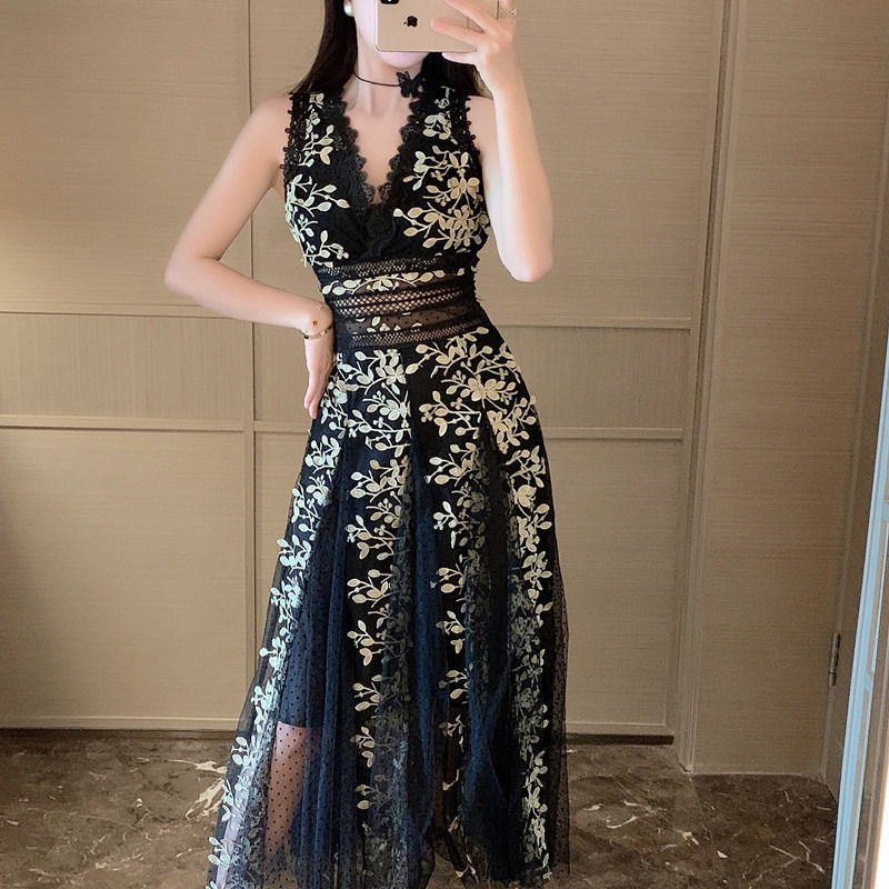 Mesh Embroidered Waistband White Dress