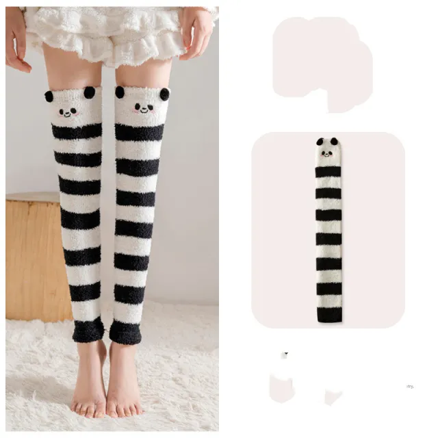 Coral Fleece Women's Autumn And Winter Overknee Long Boot Foot Sock Black And White Panda - Shop at LoveMi