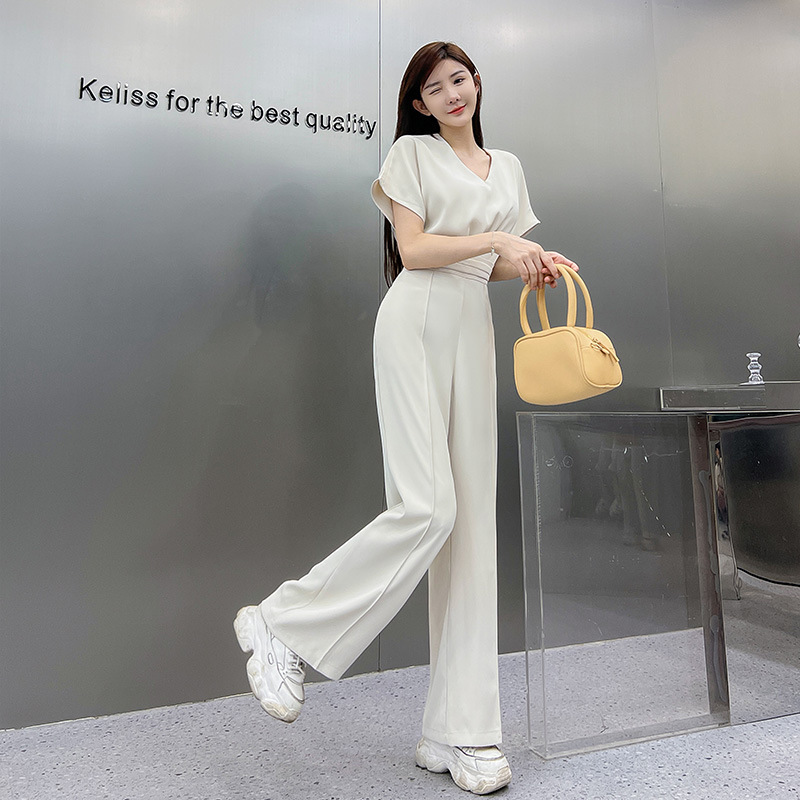Shoulder Sleeve Waist Wide Leg Pants Fashion Jumpsuit