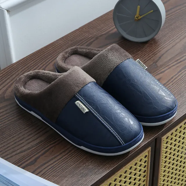 Waterproof Fur Slides Shoes Women Winter Bedroom Home Slippers For Couple Blue - Shop at LoveMi