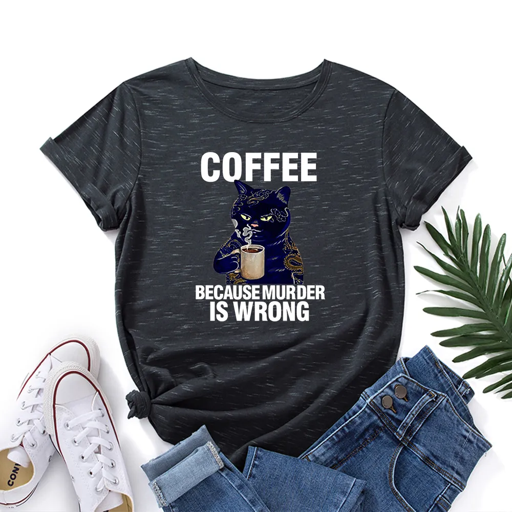 Black And White Print Loose Round Neck Short-sleeved T-shirt - 6 Style