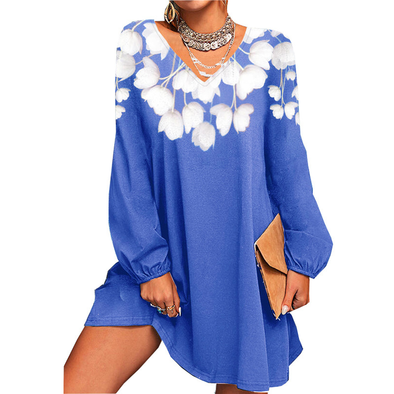 Women's Printed V-Neck Loose Knit Dress