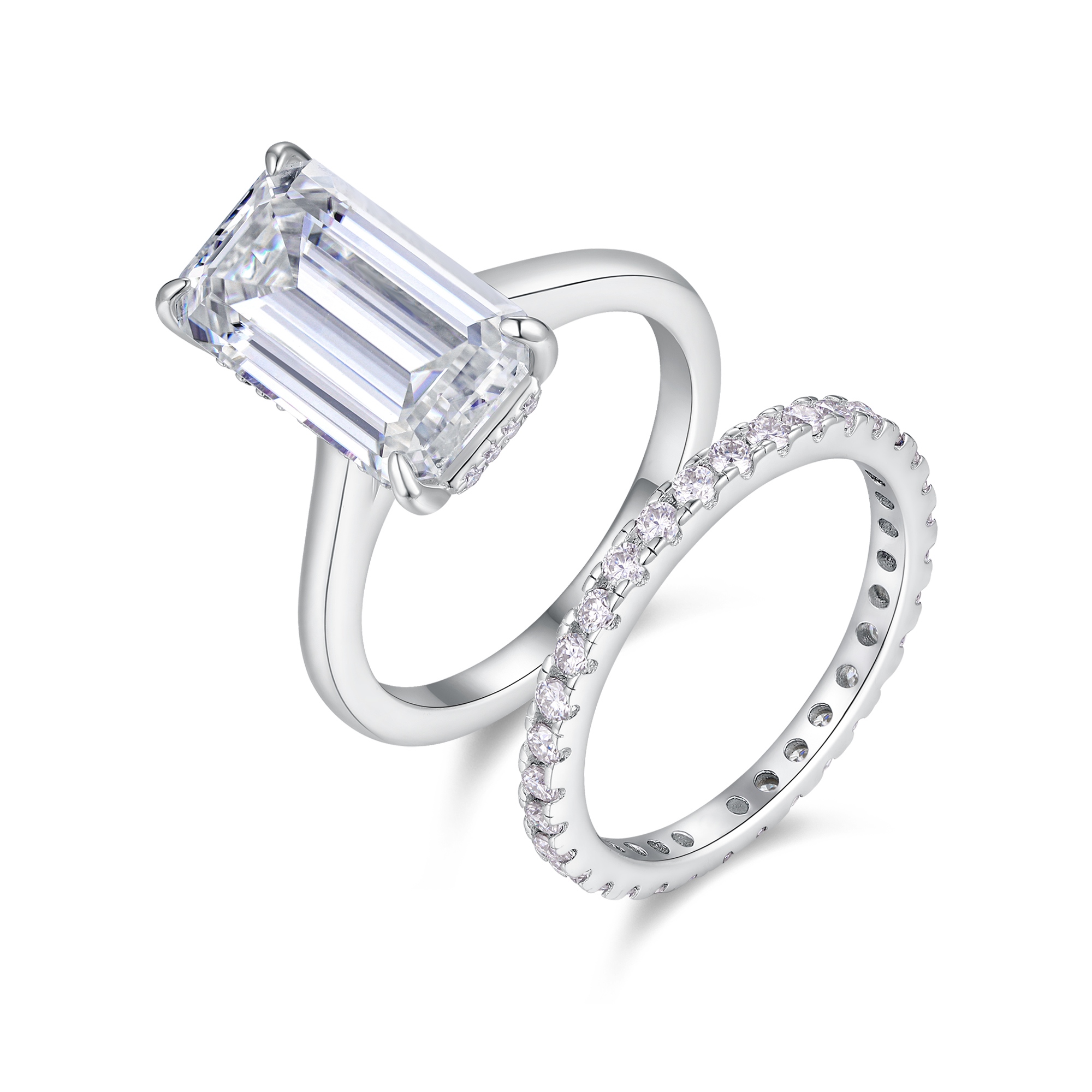 Octagonal Moissanite Double Rings Set With Top-quality Moissanite Luxury, Fashionable And Light Luxury Jewelry Silver Ring S925 Silver Plating Platinum - Jewelry & Watches