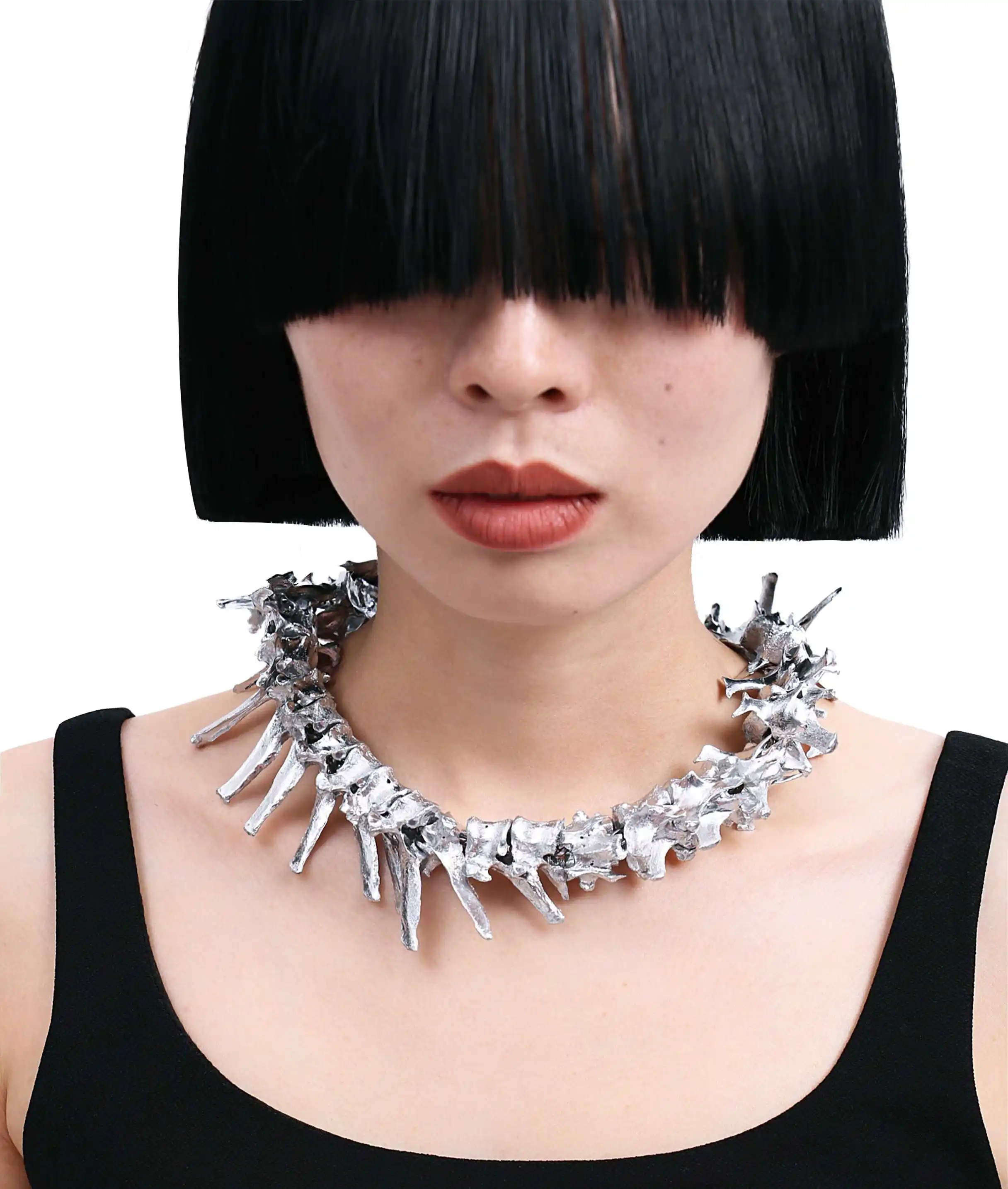 Alien Punk Future Bone Chain Exaggerated Couple Silver Necklace