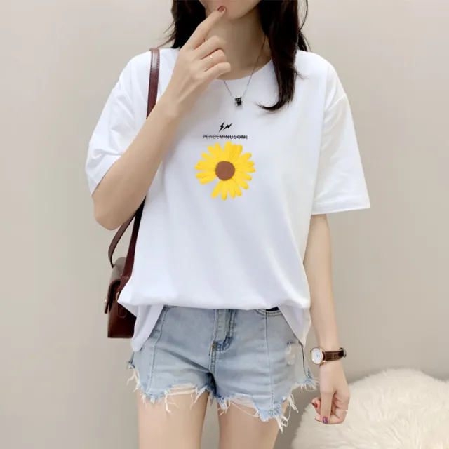Women's Cotton Loose Round Neck Short Sleeve T shirt 24Style - Shop at LoveMi