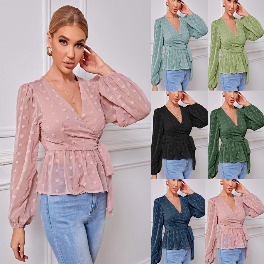 Temperament Hedging Long-sleeved V-neck Slim-fit Light Mature Blouse Women