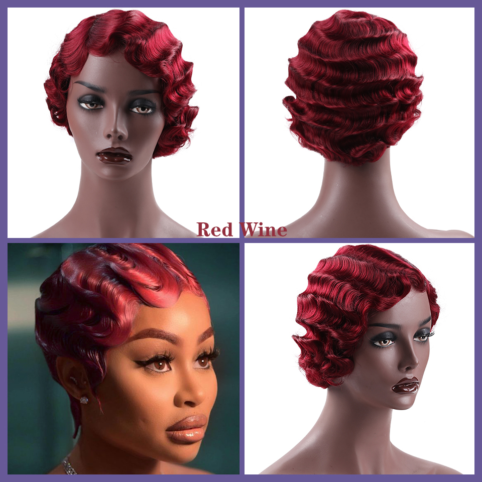 Chemical Fiber High Temperature Resistant Silk Wave Head Wig Headgear Wine Red - Shop at LoveMi