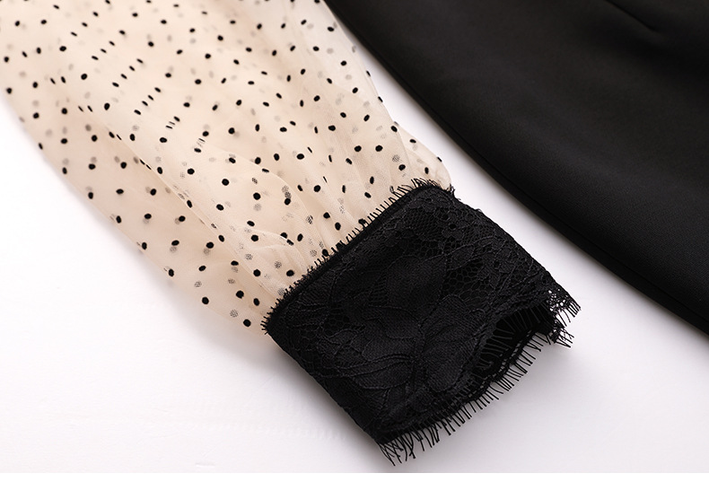Polka Dot Panel Lace Slim Fit Wrap Hip Skirt