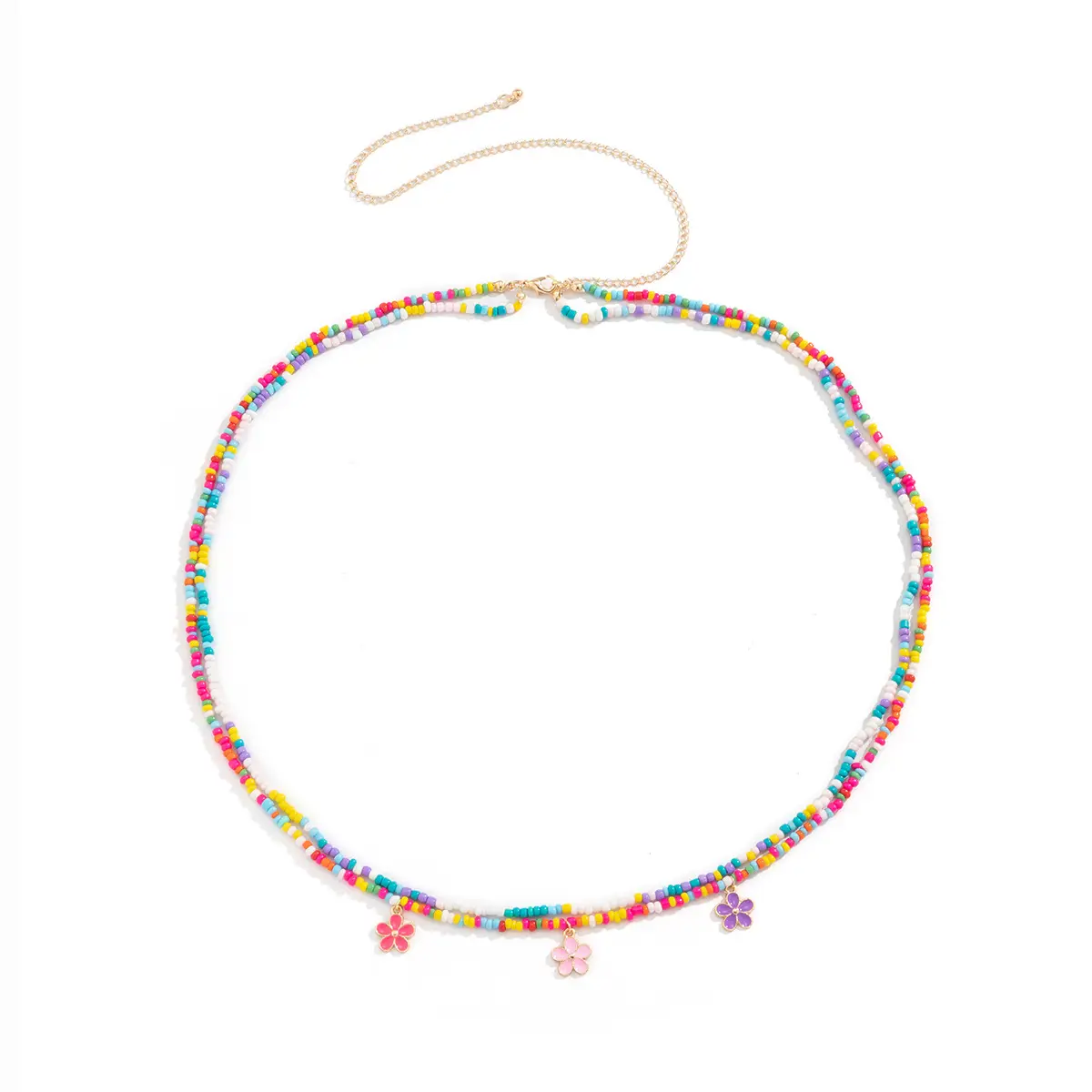 Simple Contrast Color Double Bead Woven Versatile Belt