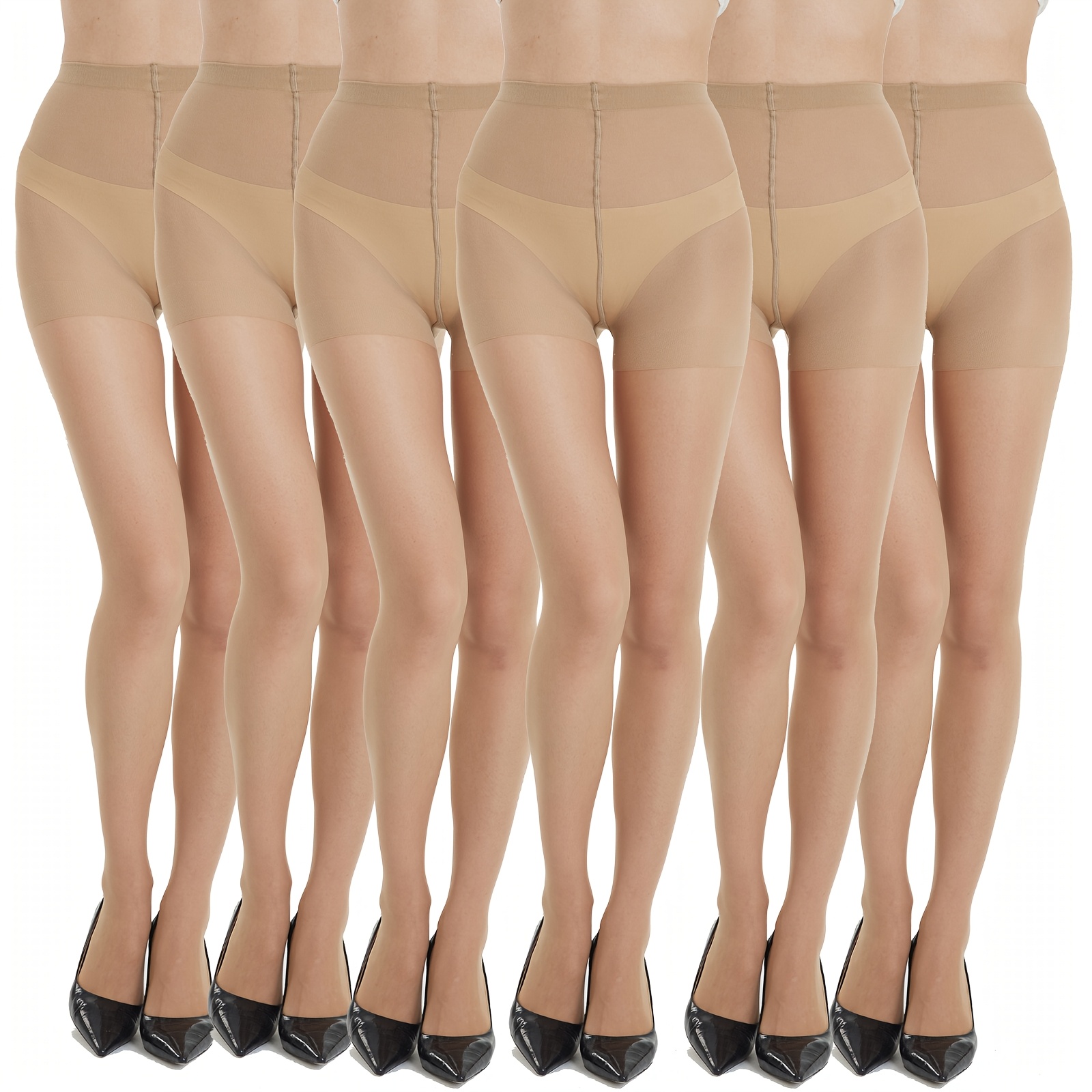 6Pairs Womens 20D Ultra Sheer Tights With Control Top Run Resistant Pantyhose