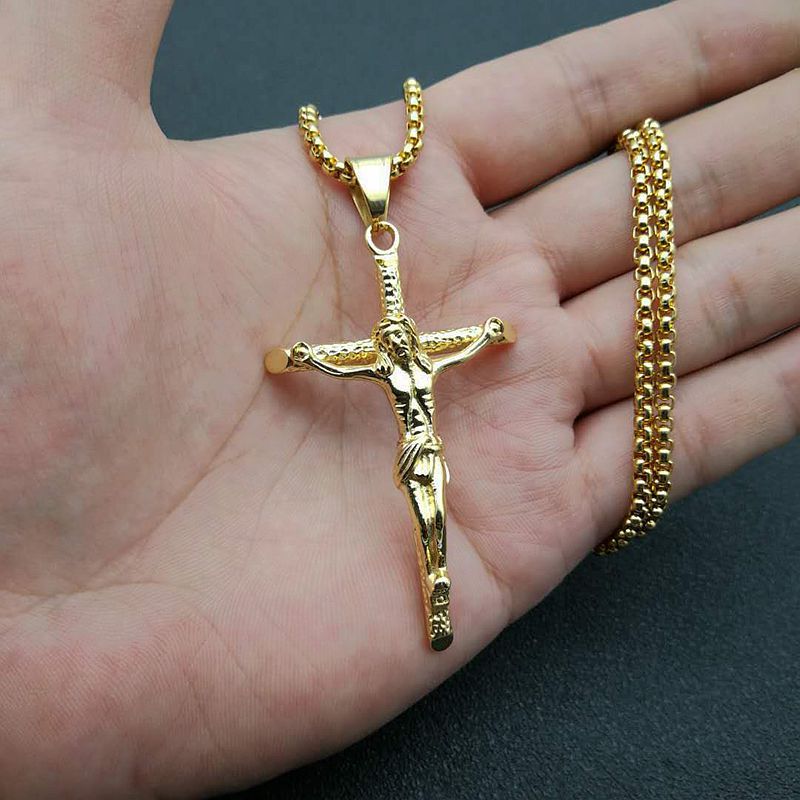 Jesus Cross Necklace For Men | Catholic Necklace | Gold Catholic Necklace - Picture 11 of 14
