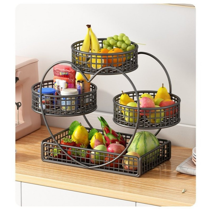 Heart Shaped 3 Tier Fruit Basket Metal Countertop Stand For Vegetables Bread — image 2