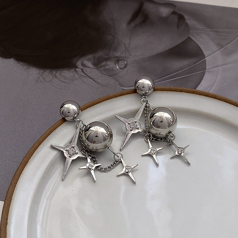 Star Tassel Earrings Cross Heart Metal Ball Pendant