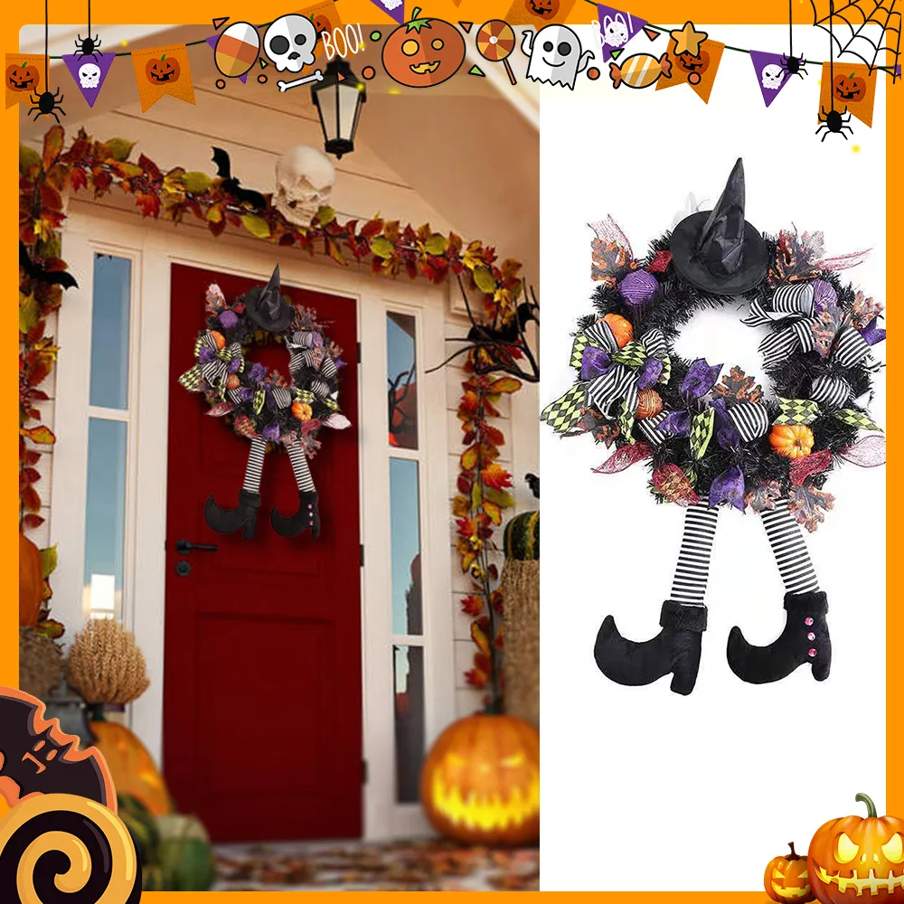 Halloween Door Hanging Wreath Supplies Decoration Witch Hat Leg