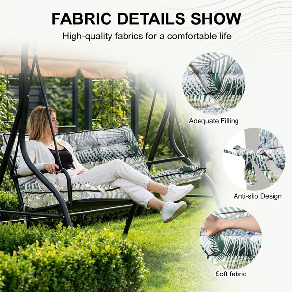 Outdoor Swing Cushions 63 Inch,Waterproof 4in Thick Porch Swing Cushion Replacement With Backrest And Ties,Comfortable 2-3 Seat Pation Swing Pad For Backyard,Garden,Lawn,Outdoor Furniture Bamboo Leaf