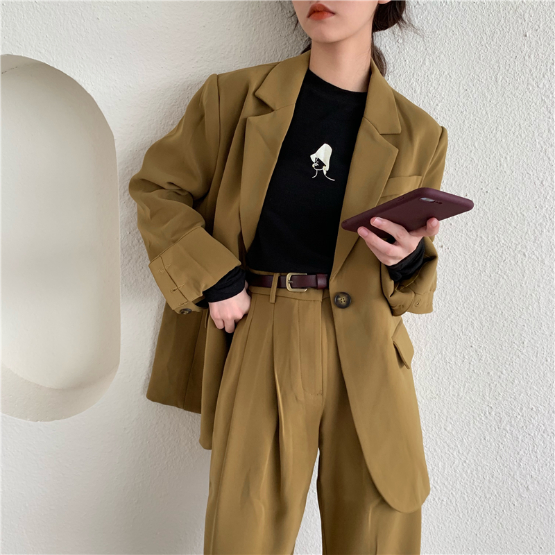 Coffee Color Suit Jacket Women Loose And Thin Western Style Wide-leg Pants Fashion