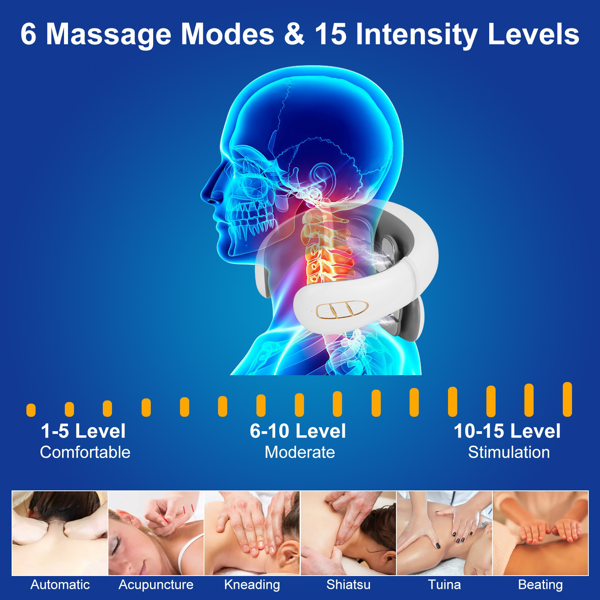 Portable Heated Neck Massager With Remote Control, TENS EMS Technology 8 Massage Heads, 15 Mins Auto Off Electric Pulse Neck Massager Neck Massager With Heat, 6 Modes 20 Intensities — foto 2