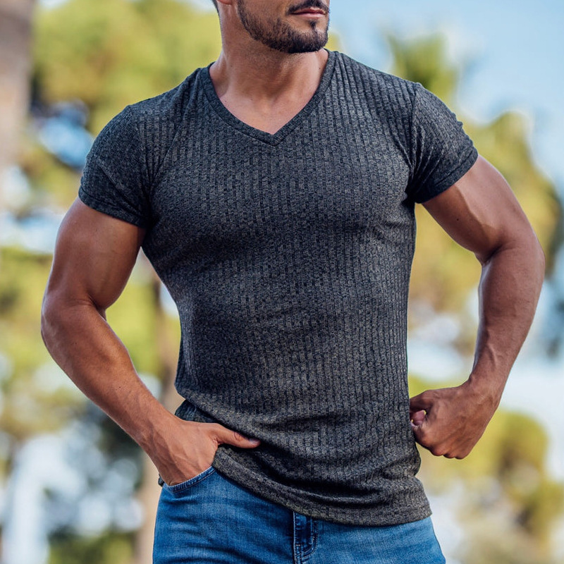 Men's Slim V-Neck Sports Fitness Breathable