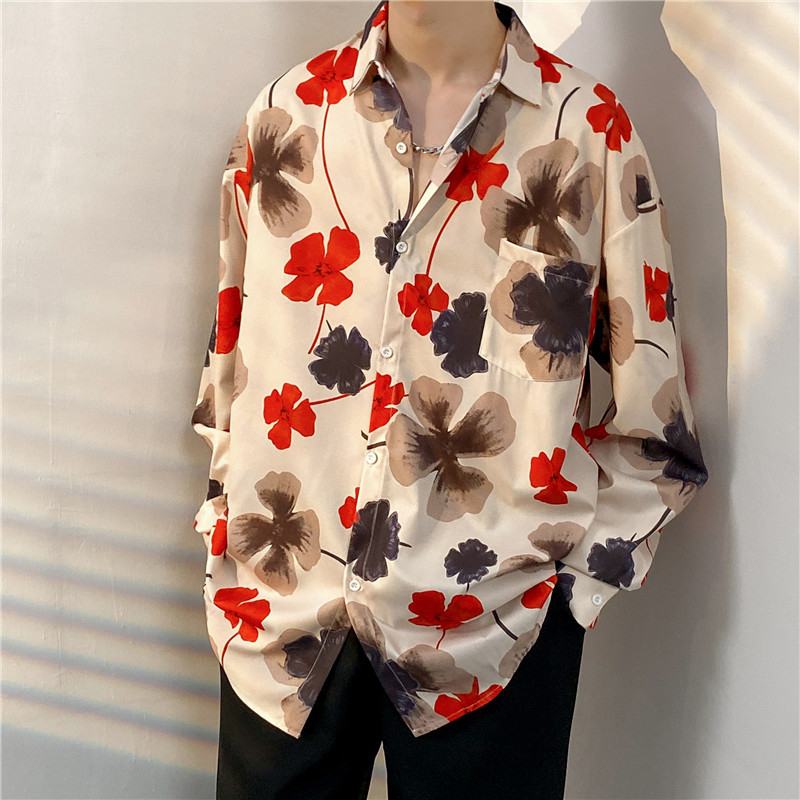 Men's Loose Trend Retro Long-sleeved Floral Shirt