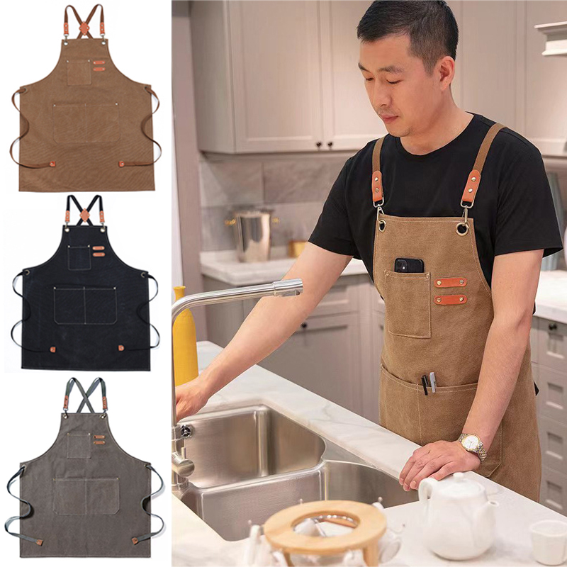 Kitchen Cooking BBQ Plain Denim Canvas Pocket Apron Butcher Crafts Baking Chefs — image 10