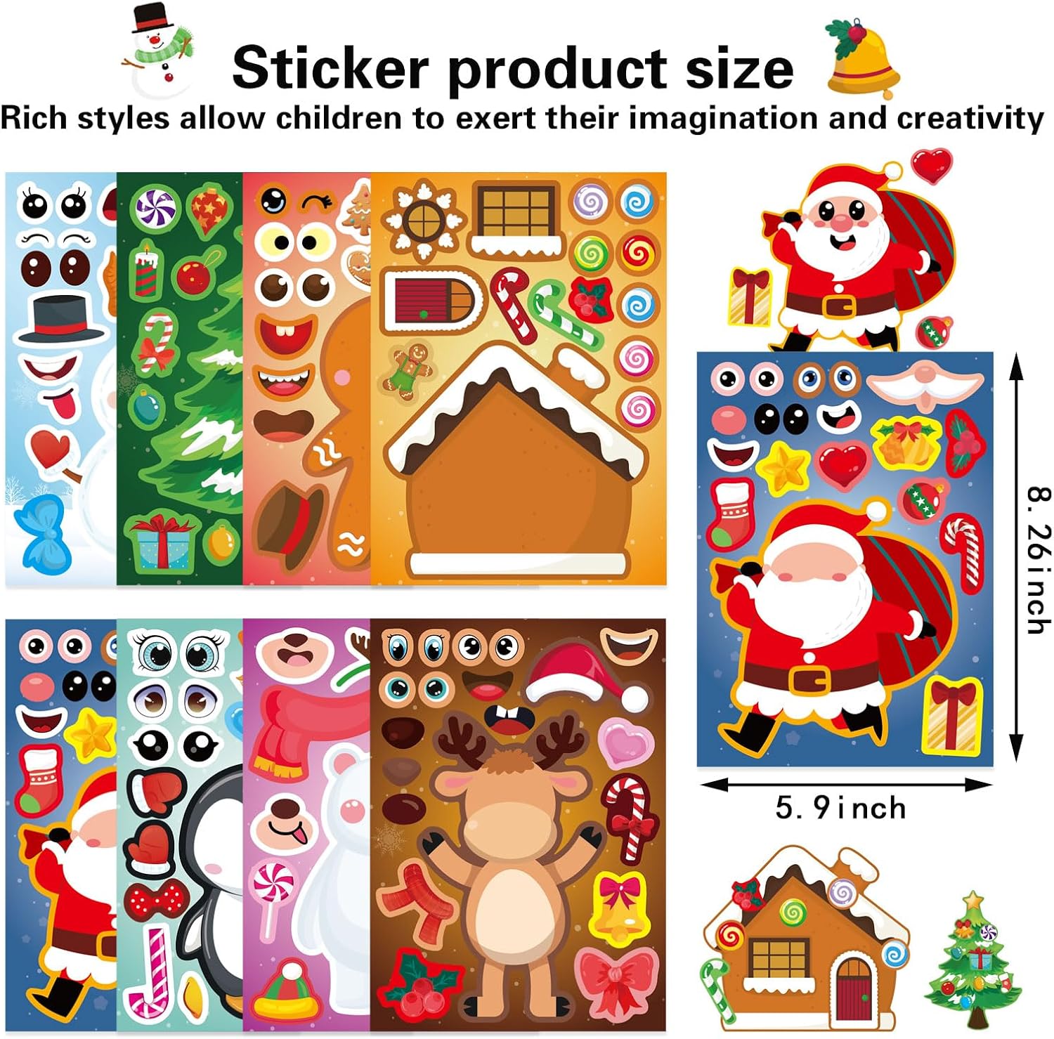 Christmas Face Stickers For Kids & Adults, Cute Merry Christmas Party Sticker Set, Santa, Deer & Snowman Designs For Crafts